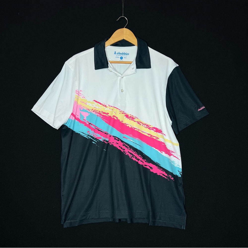 chubbies White, Black & Neon Brushstroke Polo